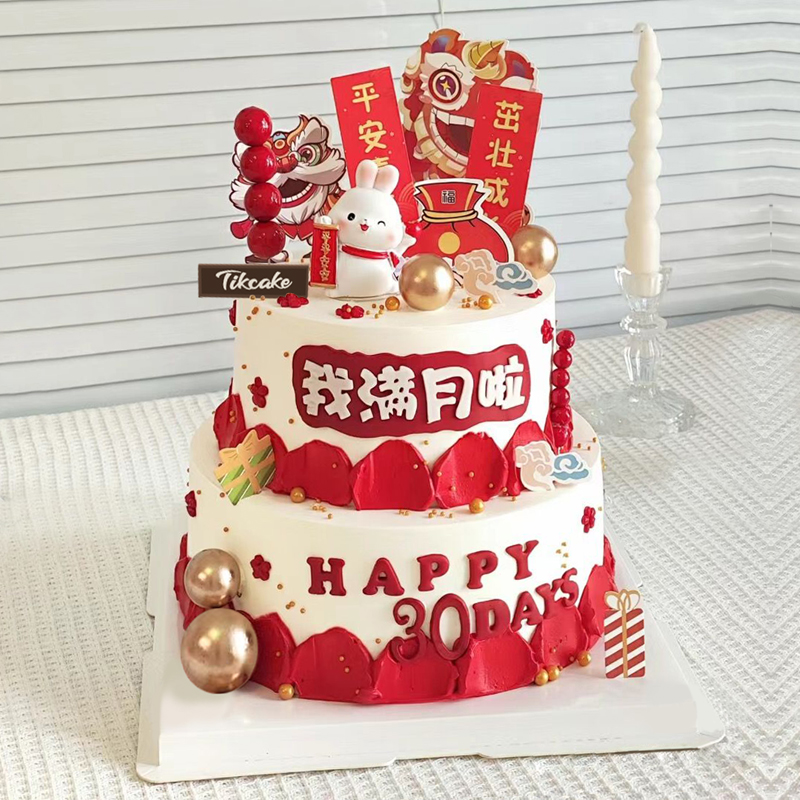 兔宝宝满月主题双层鲜奶蛋糕