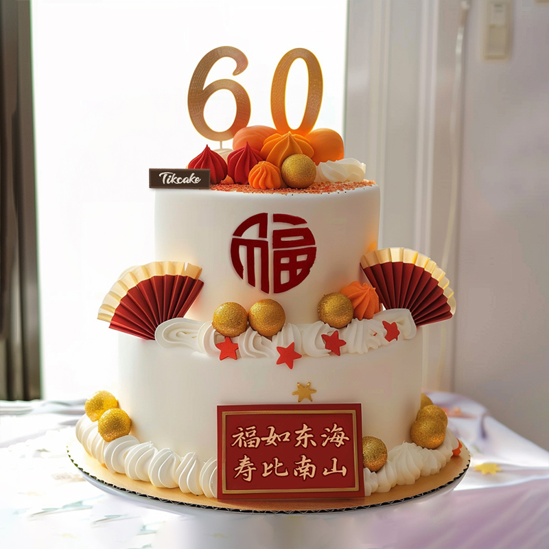 原创双层祝寿主题鲜奶蛋糕