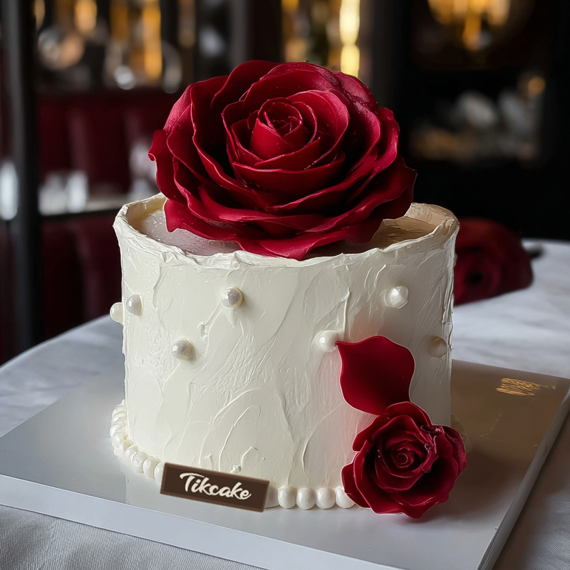 原创红玫瑰主题翻糖鲜奶蛋糕（三）