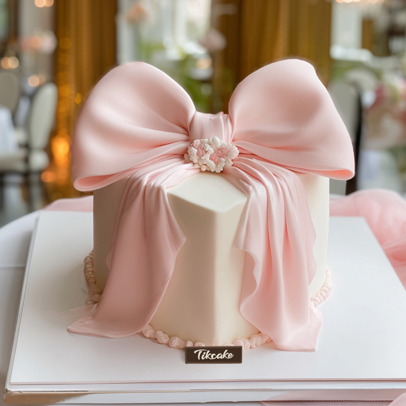 原创心形蝴蝶结主题翻糖鲜奶蛋糕
